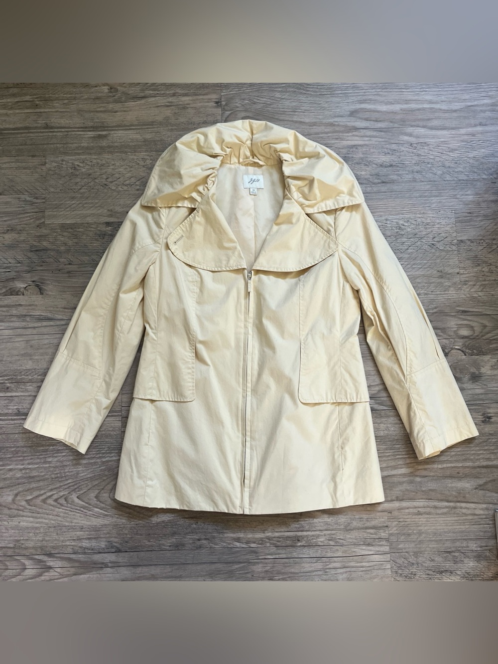 JJill Womens XS Buttercream Cotton Full Zip Collared Trench Jacket Coat Lined